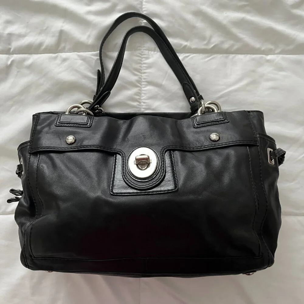 Coach Peyton Large Black Leather Shoulder Bag 14510 - Picture 3 of 14